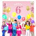 Happy 6th Birthday Backdrop Banner - 6 Birthday Party Decorations Supplies for Girls - Pink 3.9 x 5.9ft