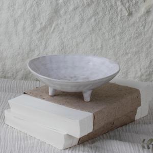 Wabi Sabi Footed Decorative Bowl, Multi-Purpose Small Ceramic Bowl, Vintage Rustic Boho Shelf Table Decor, Natural White (6.1" DIA)