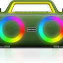 Portable Bluetooth Speaker Wireless,140W Peak Loud Sound with 2 Subwoofers and 2 Tweeters, Plus Bass Boost, IP65 Waterproof Outdoor Speaker, 24H Playtime, RGB Lights, TF/AUX/USB/Mic Input, Large Party (Green)