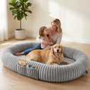 Oversized Human Dog Bed for Large Breed Dogs, 77.5x61.8x9.8 Inch Extra Large Plush Orthopedic Bed with Washable Removable Cover, Non-Slip Bottom, Soft Plush Shared Bed for Bedroom Living Room