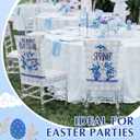 FuWeave Set of 6 Blue and White Chinoiserie Chair Covers, Easter Bunny Chair Back Covers Removable and Washable Cover for Room Dinning, Fits Most Standard Chairs