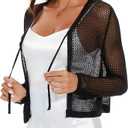 Women's Open Front Bolero Shrug Lightweight Knit Hollow Out Cropped Cardigan (White, S)