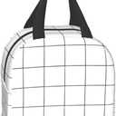 3 x White Lunch Box Insulated Checkered Lunch Bag, Reusable Snack Bag Food Container For Boys Girls Men Women School Work Travel Picnic Waterproof Outdoor Tote Handbags For Adults Kids