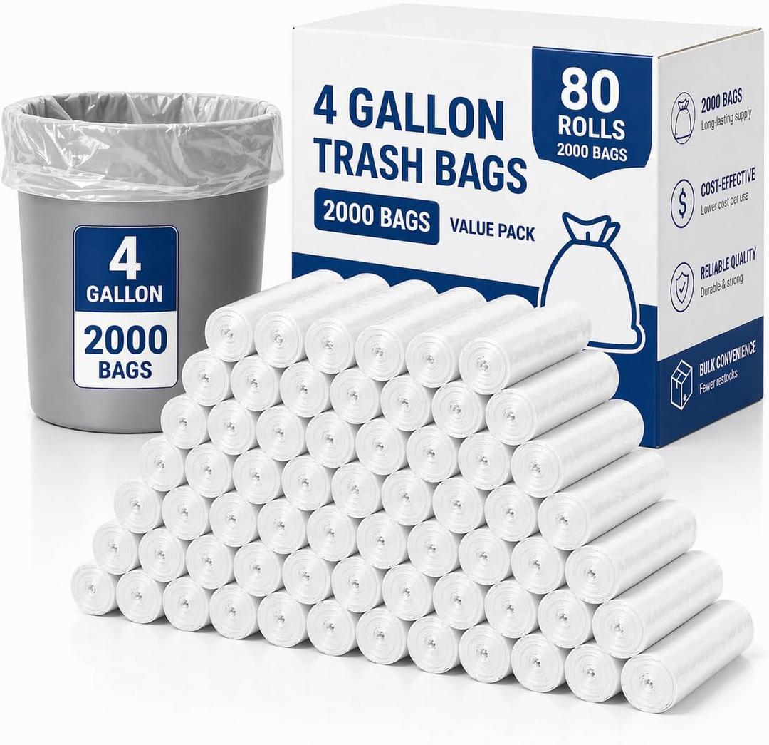 Delxo 4 Gallon Small Trash Bags, 2000 Count Bulk, 17.7 x 19.6" Clear Unscented Bathroom Trash Bags, 0.48 Mil Thick, Tear-Resistant Small Garbage Bags for Office, Commercial Use & Bathroom