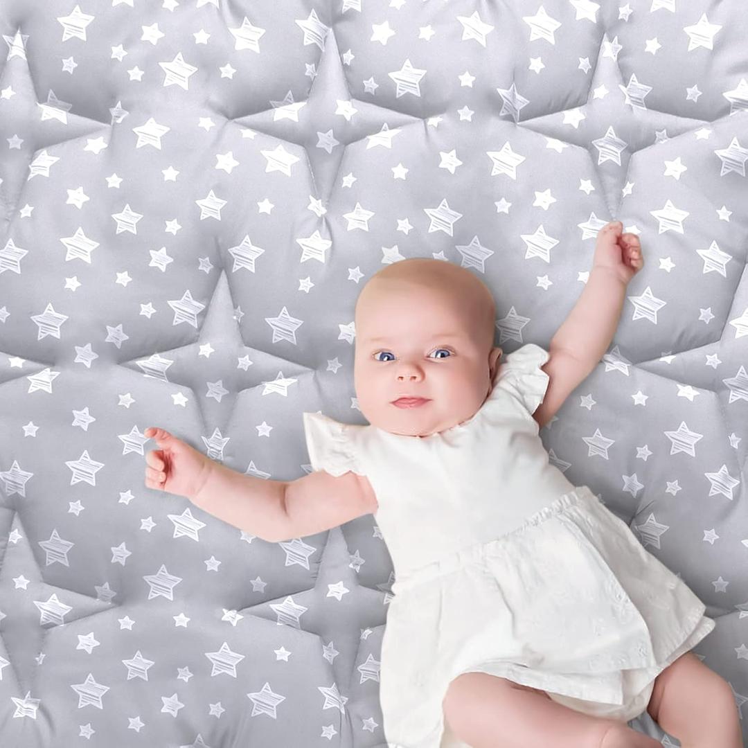 Moonsea Baby Play Mat 74"x50" Playpen Mat Thick Ultra Soft Playpen Mat for Playing or Crawling, One-Piece Crawling Mat Non Slip Padded Baby Playmat for Floor 74x50 Inches, Grey with Star