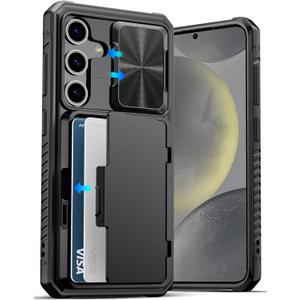 ATATOO for Samsung Galaxy S24 Case Wallet, Built-in Card Holder(Store 4-5 Cards) & Slide Camera Cover & Kickstand, Military Grade Protection, Rugged Silicone Case for Galaxy S24 6.2" 2024, Black