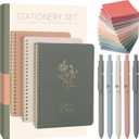 Cute Spiral Notebook Set For Women, Bible Journal Set, 3 Pack A5 Spiral Notebook + 5 PCS Gel Pens + 600 Sticky Notes + Gift Box, Aesthetic Gift Set for Work Students School Office Supplies (Simple & Elegant Aesthetic Set-Morandi)