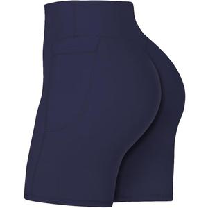 Sunzel No Front Seam Biker Shorts for Women with Pockets, Yoga Workout Gym Bike Shorts with Tummy Control (Large, Ash Blue)