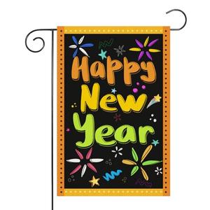 Happy New Year Garden Flag, Burlap Double Sided Season Garden Flags Banner for Lawn Yard Outdoor Holiday New Year Decorations 12x18 Inch