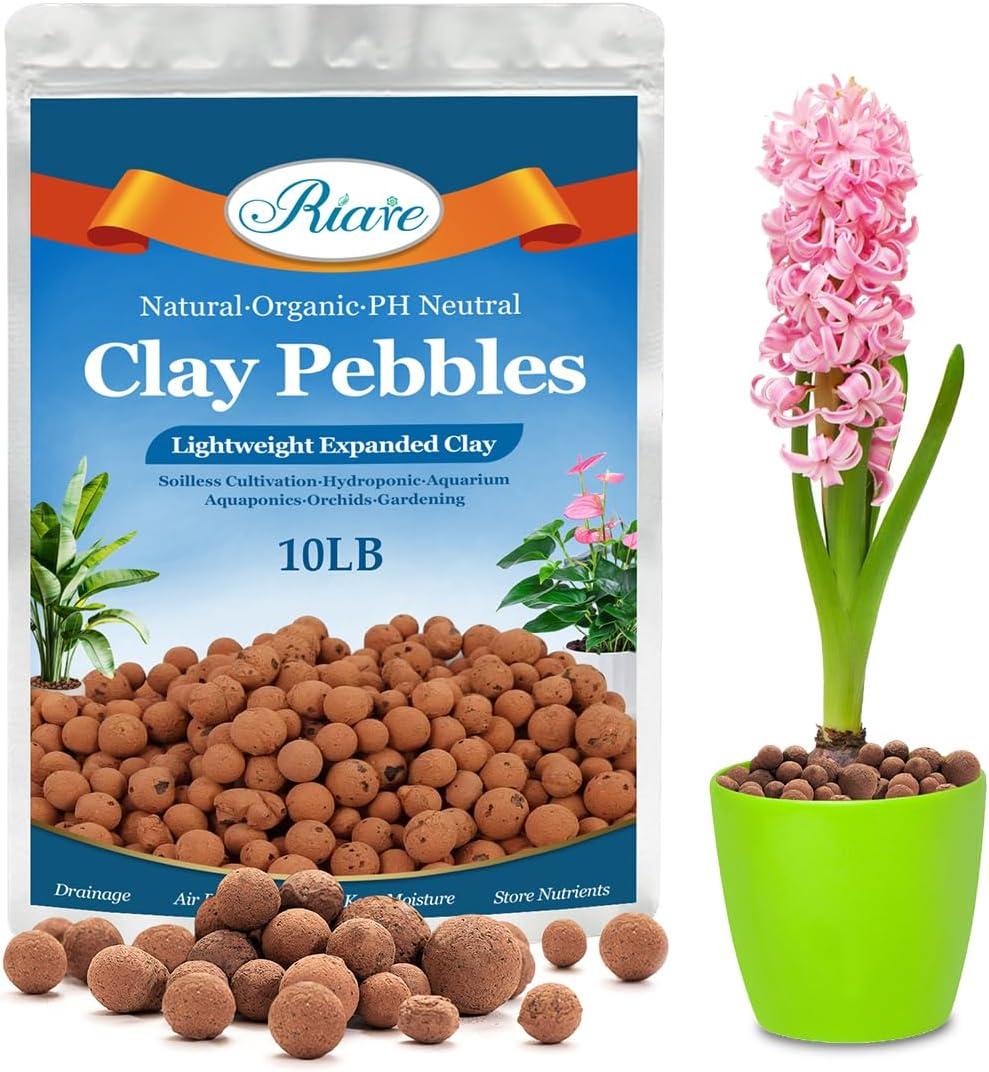 Riare 10 LBS Organic Expanded Clay Pebbles - 4mm-16mm Natural Leca Balls Lightweight Hydroponic Clay Pebbles Aggregate for Indoor Plants, Hydroponic Growing, Plants Drainage, Aquaponics