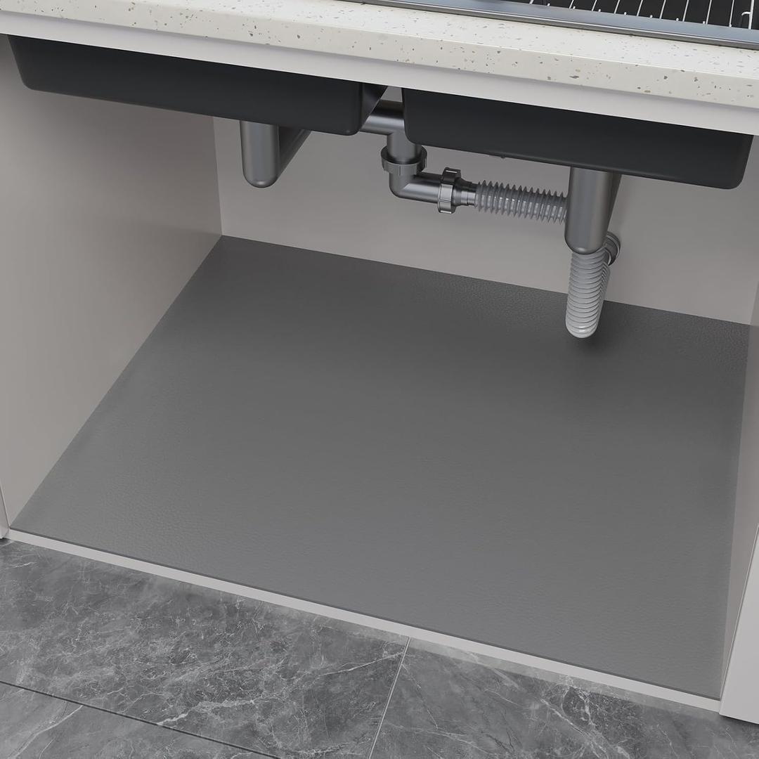 Under Sink Mats-20" x 16" (Cut-to-Fit) Absorbent Shelf Liner for Kitchen&Bathroom Cabinets | Non-Slip, Quick-Dry Cabinet Liner for Under Sink, Vanity & Utility Storage (Light Grey, 20''x16'')