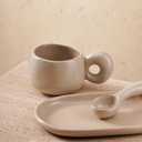 Uaral Ceramic Coffee Mugs Set,Cups Set with Saucer and Spoon for Coffee/Tea Break,Latte Breakfast.10oz Coffee Mug,8inch Ceramic Serving Tray and Spoon.3 Piece,Matte Cream