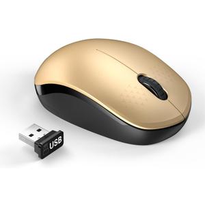 seenda Wireless Mouse for Laptop, 2.4G Noiseless Mouse with USB Receiver - Optical Tracking Portable Computer Mice for Chromebook, PC, Tablet, Windows System, 24 Months Battery Life - Black & Gold