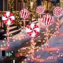 Christmas Lollipop Pathway Lights Outdoor, 27.5 Inch Peppermint Pathway Lights, Set of 6 Outdoor Christmas Decorations with 5 Modes and Music for Holiday Patio Yard Garden(Red)