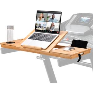 JOSHMAR Treadmill Desk Attachment  Premium Walking Desk Connected with Riser, Cup and Phone Holder. Adjustable Ergonomic Bamboo Treadmill Laptop Holder for Home or Office Workstations.