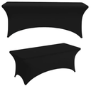 Custom Table Cloth with Business Logo Photo, Personalized Stretch Spandex Tablecloth for Business Tradeshow Events Wedding Birthday Anniversary Decoration, PureBlack, 6FT