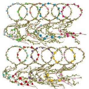 12PCS Multicolor Flower Crown Floral Headband Wreath Garland Headbands, 16 Pieces Flowers Tie on Ratton and Hemp Rope,Unique Design for Women Wedding Party Photo Props