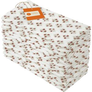 TARAN LIVING Cotton Cloth Napkins Natural Reusable Fall Dinner Napkins Reusable Machine Washable Fabric for Events, Gift, Home Decor - 18"x18" - Set of 12 (Brown Floral (Pack of 12), 18x18 Inchs)