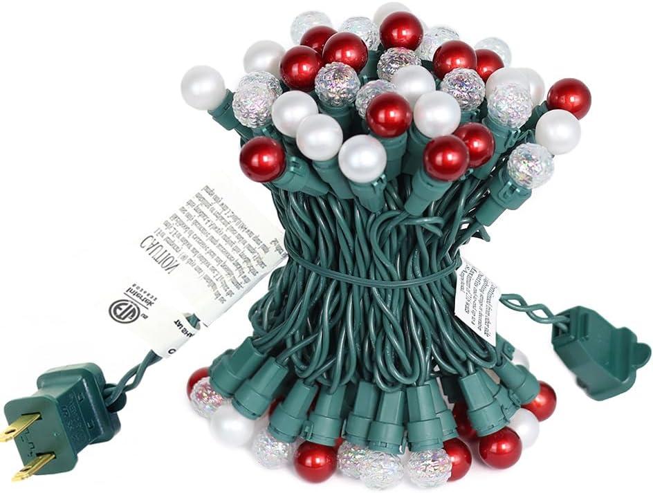 Christmas Lights Pearlized Glass Globe Lights Set - 70 G15 Red & Warm-White LED Bulbs - Indoor Outdoor - 19 Feet Pearl Berry Mini Globe Round Bulb Light String, Christmas Tree Holiday Lights,Red White