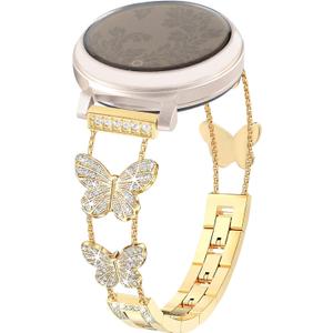 Bling Band Compatible for Garmin Lily 2/Lily 2 Classic/Active, 14mm Diamond Butterfly Stylish Women Strap Replacement for Lily 2 Smartwatch