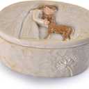 Resin Keepsake Box Oval 3.82 Inch, Memorial Trinket Box for Dog Ashes Pet Hair Collar Tag, Engraved Girl with Puppy Design, Small Decorative Storage for Photo Jewelry Memento