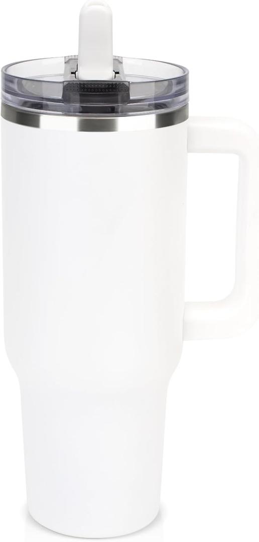 Sursip 40 oz Tumbler with Handle and Flip Straw, 100% Leakproof Lid Insulated Cup Stainless Steel Water Bottle for Cold Drinks Travel Mug, BPA-Free, Dishwasher Safe (Frost)