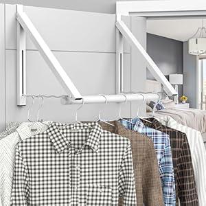 Over The Door Drying Racks for Laundry, Expandable Foldaway Clothes Rail, Suitable for Doors in Bedrooms, Dorms, and Bathrooms, 2 Racks and a Rod