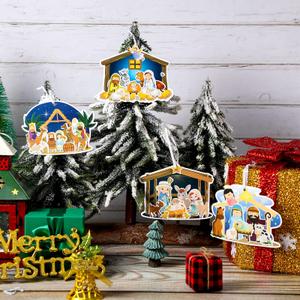 G64 Sheets Make a Nativity Scene Sticker Nativity Crafts for Kids Religious Christmas Crafts Stickers with Scene Cardboard and Rope for Party Favors Christmas Tree