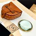 Pocket Magnifying Glass with Leather Box - Domed Magnifying Glass - Monocle Costume Magnifiers - Book Magnifier for Reading - Hand Made Gift (Gold - Without Chain)