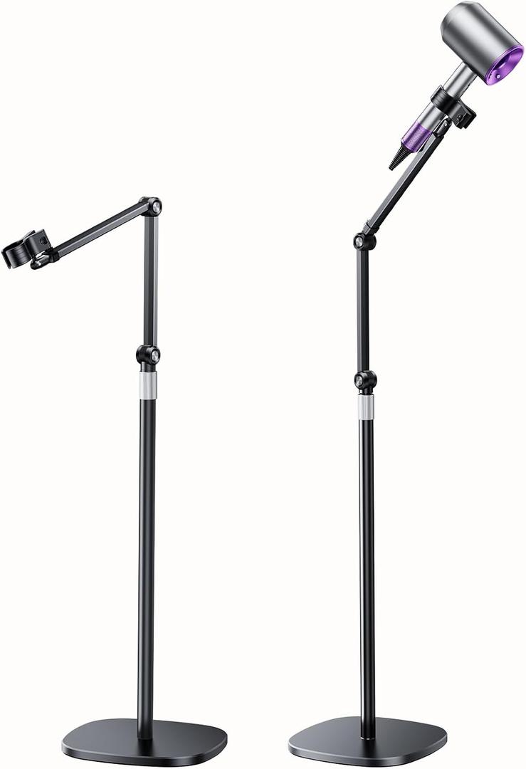Universal Hair Dryer Holder, Floor Blow Dryer Stand for Bedroom, 60.63-70.87in Height Adjustable Blow Dryer Holder for Hands Free, Hair Dryer Holder with Heavy-Duty Base for Dyson Supersonic