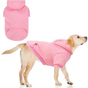 Dog Hoodie Pet Clothes Sweater with Hat and Pocket for Small Medium Large Dogs, Warm Soft Dog Cold Weather Coat, Clover Laminated Cotton Hooded Sweatshirt Outfit for Puppy Cats, Pink, Small