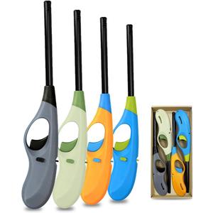 Candle Lighter, 4PCS Long Refillable Butane Lighter for Candle Grill Fireplace(No Fuel) (Blue)