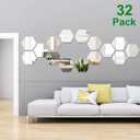 Shappy 32 Pcs Hexagon Mirror Wall Stickers Removable Silver Acrylic Mirror Stickers Honeycomb Decals for DIY Home Art Bedroom Living Room Wall Decoration(18.4 x 16 x 9.2 cm)