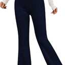 Women Flare Leggings Yoga Pants High-Waisted Casual Lounge Pants Ribbed Comfy Leggings (Small, Blue)