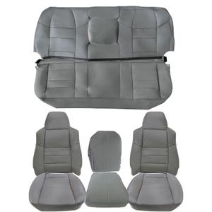 NLQR Gray Front & Rear Bench Leather Seat Covers Replacement Full Set fit for Ford F250 F350 F450 F550 Lariat 2002 2003 2004 2005 2006 2007, Bottom & Top Lean Back & Headrests & Armrests