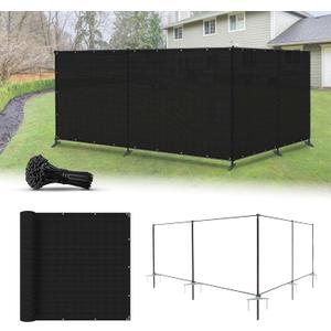 5'x24' Privacy Fence Kit Freestanding Mesh Screen with Iron Poles Temporary Fencing Outdoor Patio Backyard Divider Dog Air Conditioner Trash Fence Black Custom