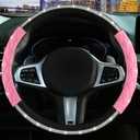 Steering Wheel Coverwith Diamond Crystal Rhinestone,Delicate and Anti-Slip Bling Steering Wheel Cover Adaptable to 14.5-15 inches Car Wheel Protector for Women Girl Black & Pink