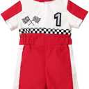 IBTOM CASTLE Baby Race Car Driver Outfit Boys Girls 1st 2nd Birthday Cake Smash Photoshoot Clothes Short Sleeve Racer Romper 9-12 Months
