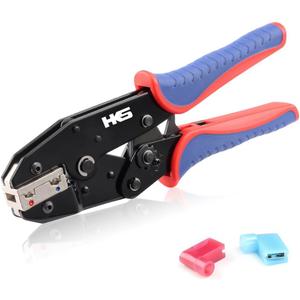 HKS Crimping Tool for Insulated Flag Terminals - Ratcheting Wire Crimpers - AWG 22-14 (0.5-2.5mm) - Ratchet Terminal Crimper - Electrical Crimping Tool