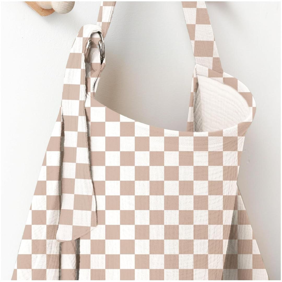 Muslin Nursing Covers for Breastfeeding, Privacy Breast Feeding Cover with Arch Neckline for Mom and Baby, Breathable 100% Cotton Nursing Apron Multi-use Stroller Cover (Milky coffee)