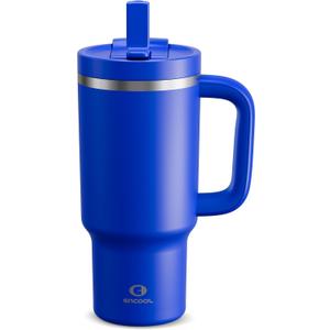 32 oz Tumbler with Handle and Straw: Stainless Steel Insulated Tumbler Keeps Cold for 24 Hours, Leakproof Travel Cup Fits in Cup Holder and BPA-Free,Royal Blue
