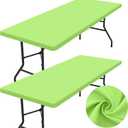 homing 2 Pack Rectangle Table Cloth, Elastic Fitted Fabric Tablecloth Fits for 6 Foot Folding Tables, Washable Table Cover for Picnic, Camping, Indoor & Outdoor (Lime Green, 30" x 72")