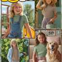 2 x 3 Pack Girls Shirts Short Sleeve Mock Turtleneck Cotton Cute Lettuce Trim Summer Tops 13-14Y Kids Clothes