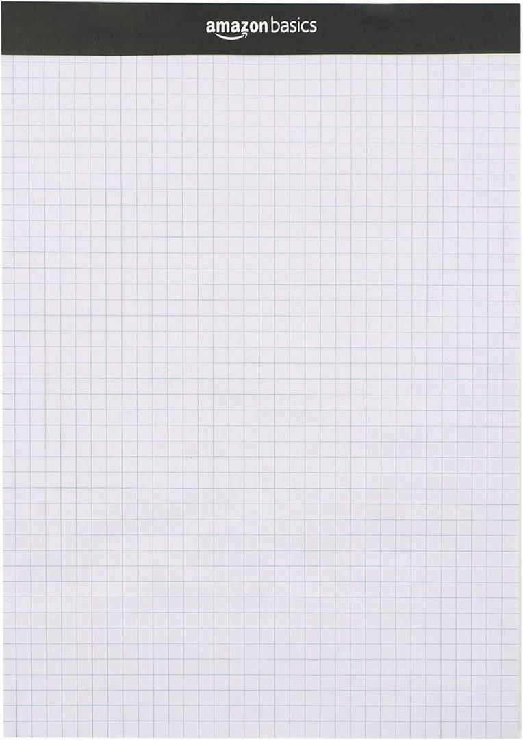 Amazon Basics Quad-Ruled Graph Paper Pad with Sturdy Back, Perforated, 8.5" x 11.75", White, 100 Sheets/Pad, 2-Pack