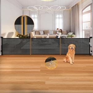 Retractable Baby Gates, 200 Inch Extra Wide Child Gate, Mesh Baby Gate for Large Openings, Pet Gate for Doorways, Expandable Gates, Extra Long Dog Gate 200" Wide 33" Tall, Black