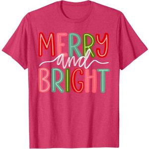 Retro Merry and Bright Christmas Holiday Xmas Family Pajamas T-Shirt Small