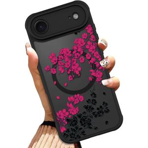OOK Case for iPhone Air 6.5 Inch (Compatible with MagSafe) Floral Flowers Design Translucent Phone Cover Soft TPU + Hard PC Anti-Scratch Shockproof Magnetic Cute Case for Women - Hot Pink