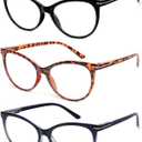 KoKoBin Reading Glasses for Women 3 Pairs Cat Eye Oversized Spring Hinge Fashion Readers (Black&blue&tortoise)