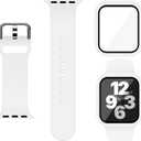 Sport Silicone Band and Case with Screen Protector for Apple Watch Series 11 Series 10 Series 9 Series 8 Series 7 Series 6 SE(Gen 1,2,3) Series 5 Series 4 (White)