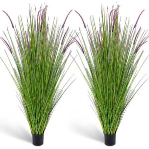 Thiccywoov 2 Pack Artificial Grass Plants, 5ft Tall Fake Lavender Plants Grass Indoor Outdoor in Pot, UV Resistant Fake Tall Greenery Lavender for Front Porch, Patio, Balcony Home House Decor